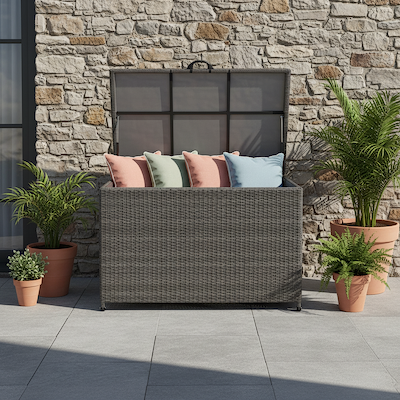 Charcoal Weave 645L Cushion Storage Box with Gas Lift