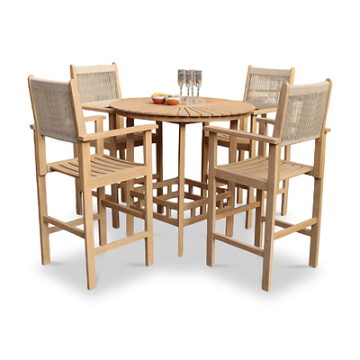 Roma FSC Bar Set 100cm High Table With 4 Rope Bar Stools