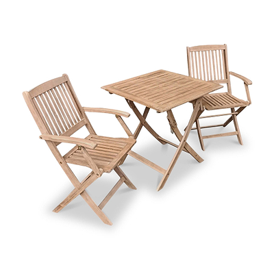 London FSC Acacia 2 Seater Square Folding Bistro Set with London Folding Armchairs