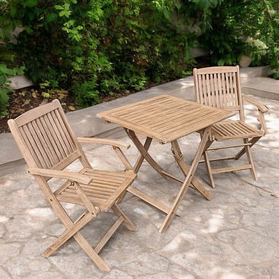 London FSC Acacia 2 Seater Square Folding Bistro Set with London Folding Armchairs
