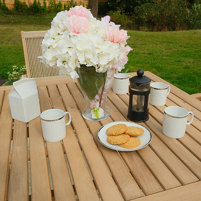 London FSC Acacia 4 Seater Square Folding Bistro Set with London Rope Folding Armchairs