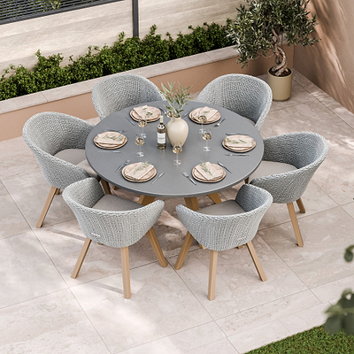 Luna 6 Seater Round Concrete Dining Set with Sol Rattan Dining Chairs
