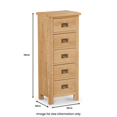 Lanner Oak 5 Drawer Tallboy Chest
