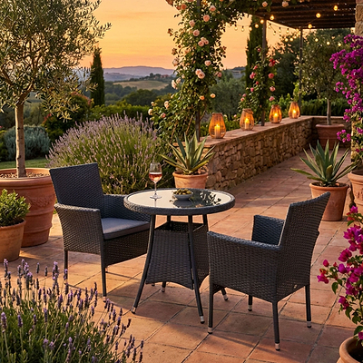 Malaga 2 Seat Deluxe Stacking Rattan Bistro Set