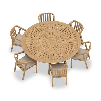 Maris 6 Seater Round Dining Table Set with Riven Chairs
