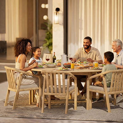 Maris 6 Seater Round Dining Table Set with Riven Chairs