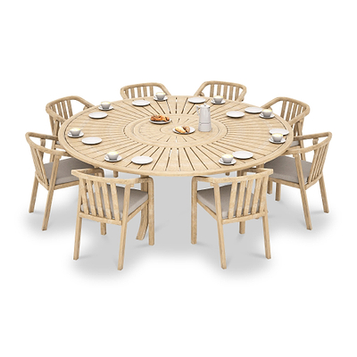 Maris 8 Seater Round Dining Table Set with Riven Chairs