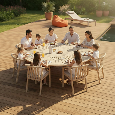 Maris 8 Seater Round Dining Table Set with Riven Chairs