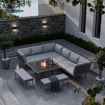 Mayfair 120cm Corner Fire Pit Table Garden Lounge Set