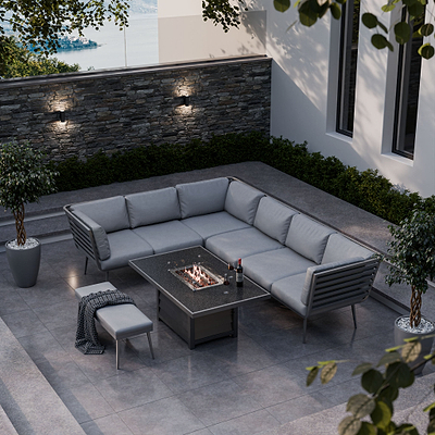 Mayfair 150cm Corner Fire Pit Table Garden Lounge Set