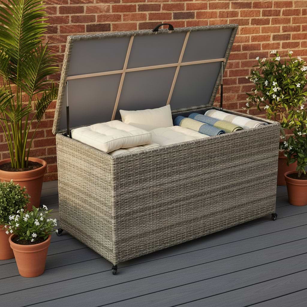 Natural Weave 645L Cushion Storage Box with Gas Lift