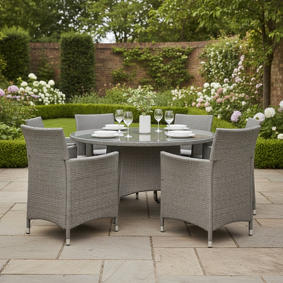 Vada 140cm 6 Seat Rattan Round Dining Set