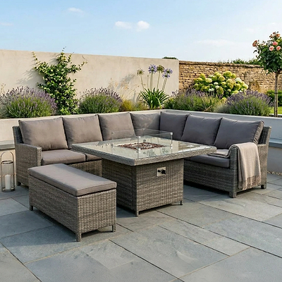 Paris 120cm Fire Pit Dine or Lounge Rattan Set with Bench