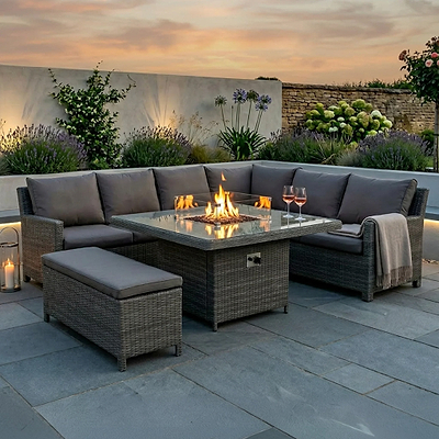Paris 120cm Fire Pit Dine or Lounge Rattan Set with Bench