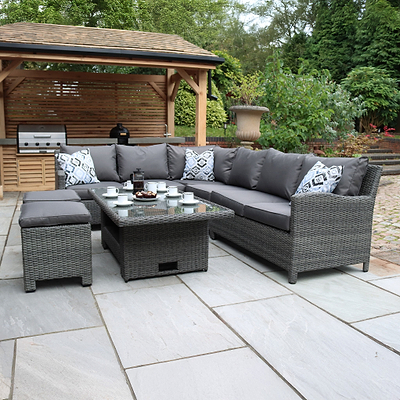 Paris Rattan Lounge Dining Set with Rise and Fall Table