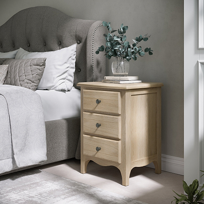 Celine Washed Oak XL 3 Drawer Bedside Table