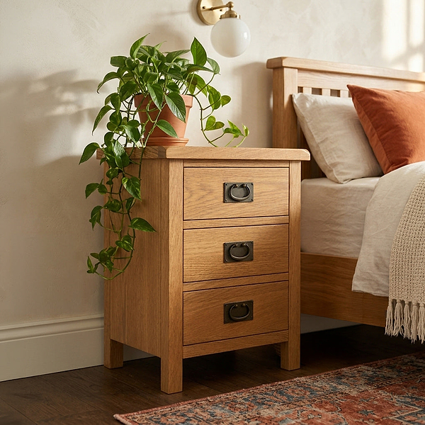 Surrey Oak XL 3 Drawer Bedside Table