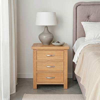 London Oak XL 3 Drawer Bedside Table