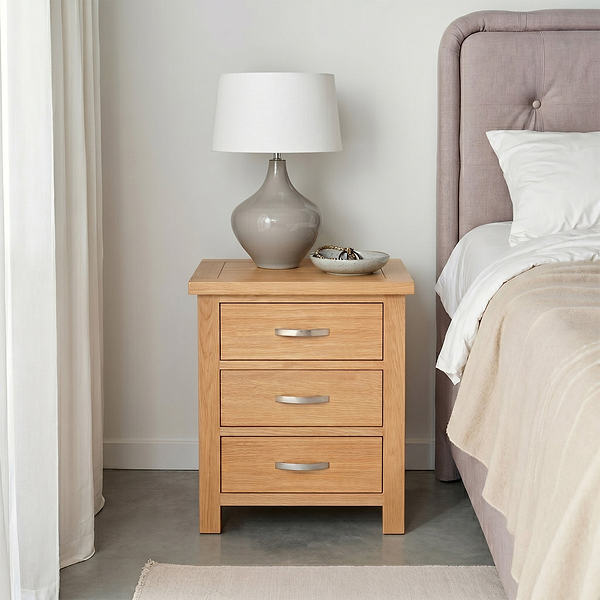 London Oak XL 3 Drawer Bedside Table