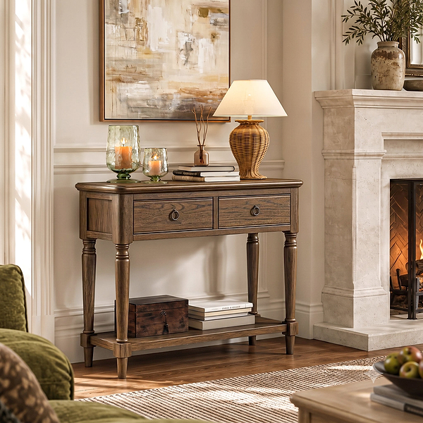 Rutland Dark Oak Console Table With Shelf