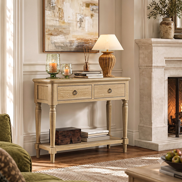 Rutland Oak Console Table With Shelf