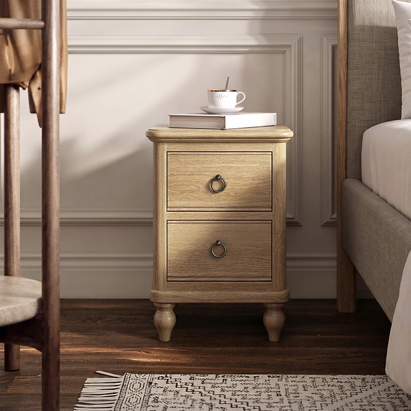 Rutland Oak 2 Drawer Slim Bedside Table