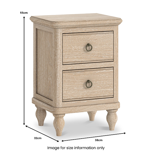 Rutland Oak 2 Drawer Slim Bedside Table