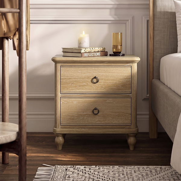 Rutland Oak 2 Drawer Wide Bedside Table