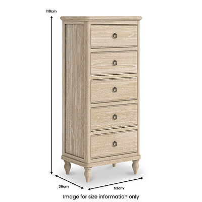 Rutland Oak 5 Drawer Tallboy Chest