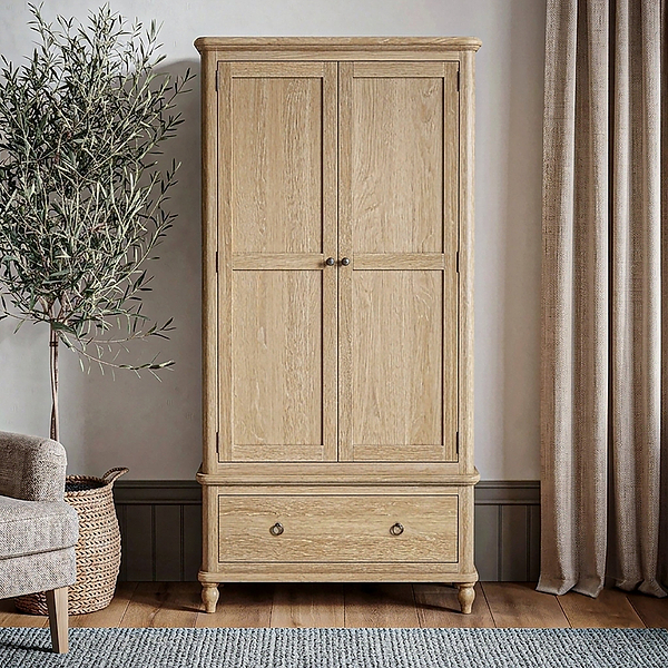 Rutland Oak Double Wardrobe With Drawer