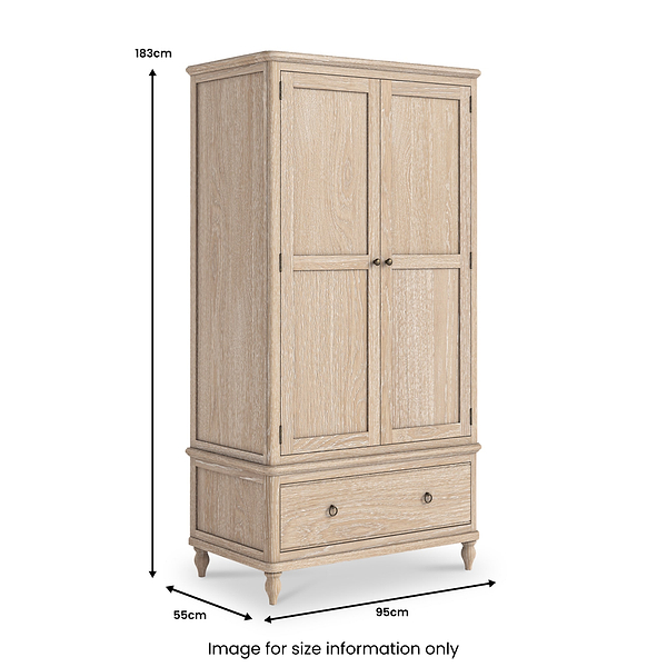 Rutland Oak Double Wardrobe With Drawer