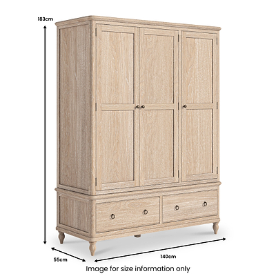 Rutland Oak Triple Wardrobe With 2 Drawers