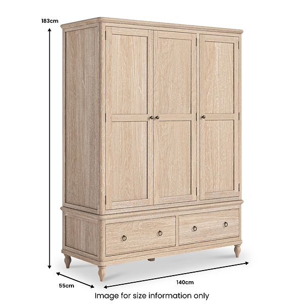 Rutland Oak Triple Wardrobe With 2 Drawers