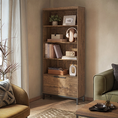 Orston Oak Bookcase With 2 Door Cupboard