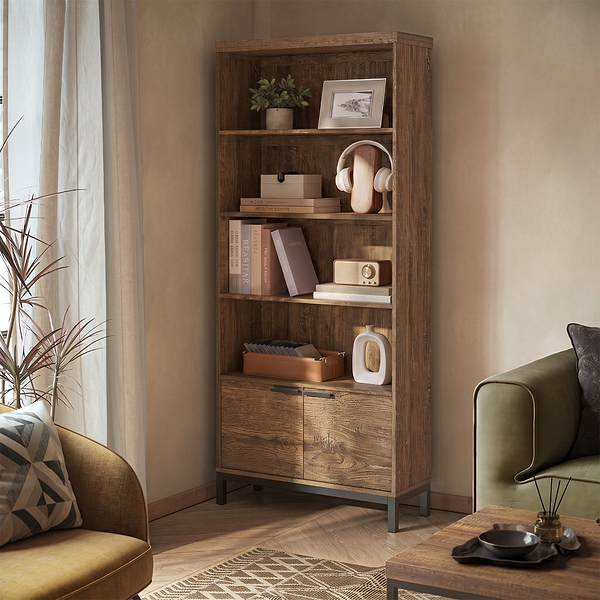 Orston Oak Bookcase With 2 Door Cupboard
