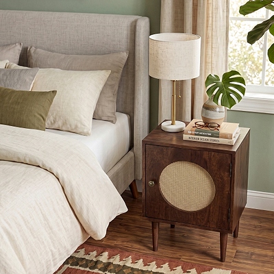 Elsie Dark Stain Mango Bedside Table with Cane Door