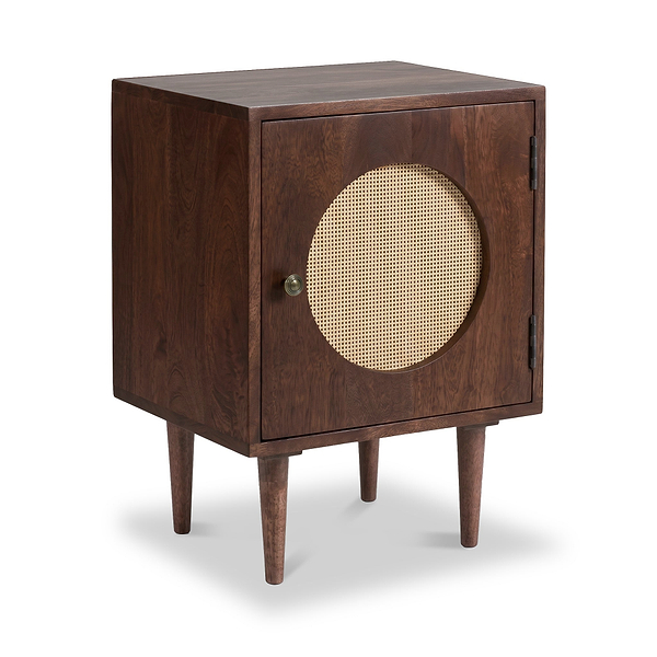 Elsie Dark Stain Mango Bedside Table with Cane Door