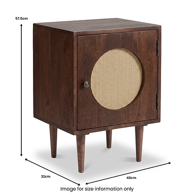 Elsie Dark Stain Mango Bedside Table with Cane Door