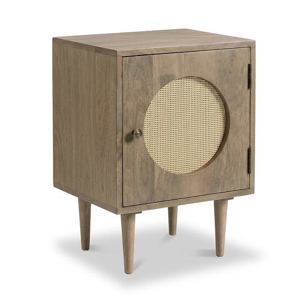 Elsie Light Stain Mango Bedside Table with Cane Door