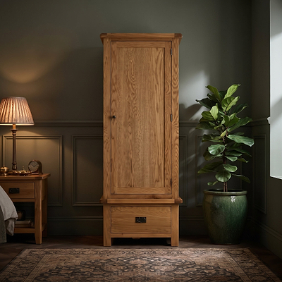 Zelah Oak Single Wardrobe with Drawer