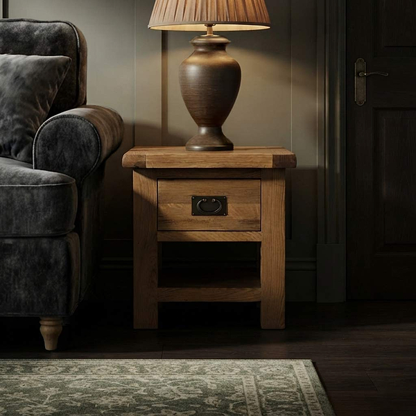 Zelah Oak Lamp Table with Drawer