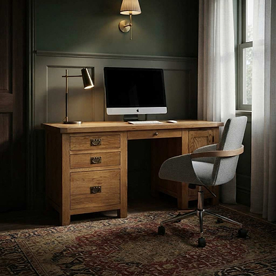 Zelah Oak Large Computer Desk