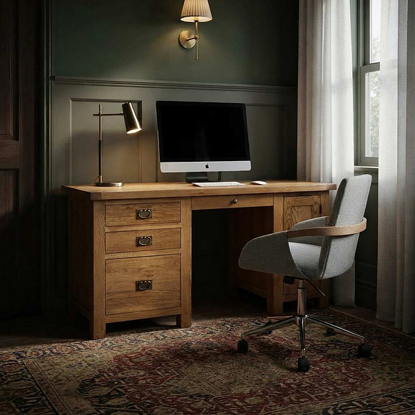 Zelah Oak Large Computer Desk