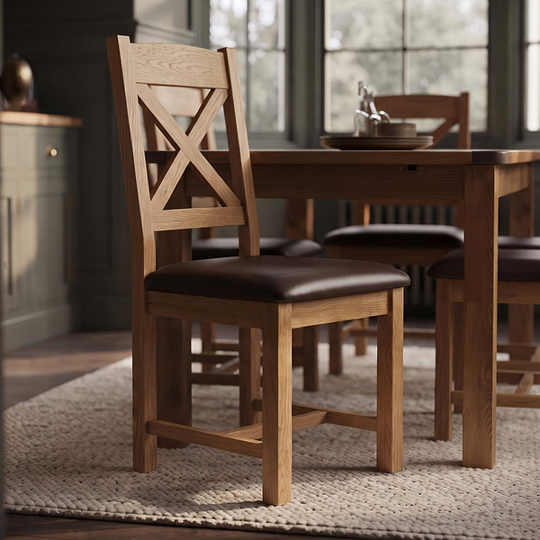 Zelah Oak Cross-Back Dining Chair with Padded Seat