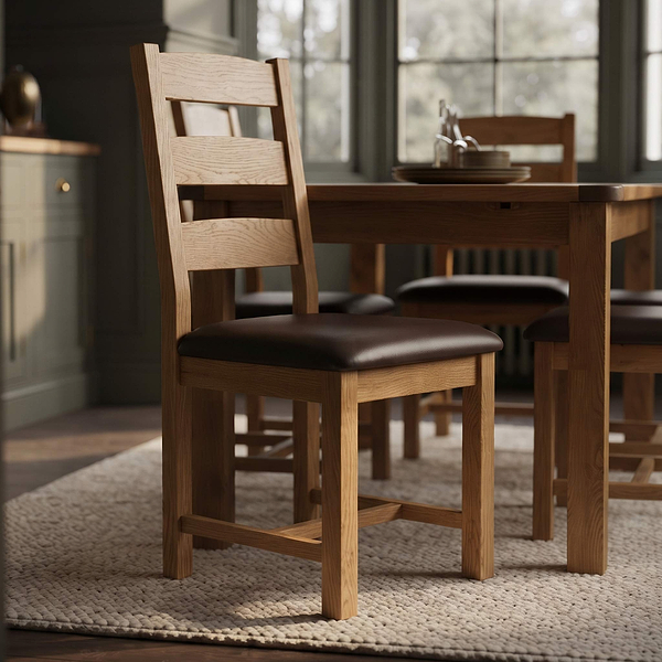 Zelah Oak Ladder Back Faux Leather Chair
