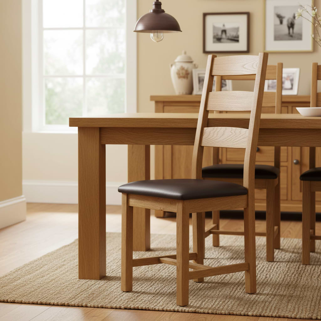 Zelah Oak Ladder Back Faux Leather Chair