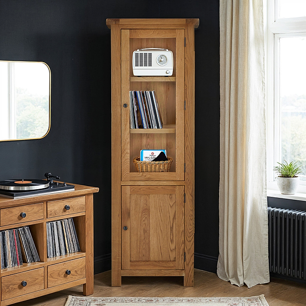 Zelah Oak Corner Display Cabinet