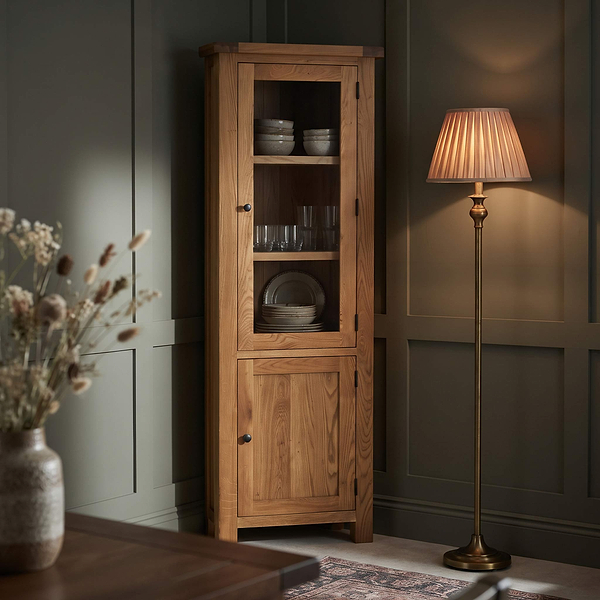 Zelah Oak Corner Display Cabinet