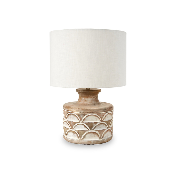 Kingsbury White Wash Large Carved Wood Table Lamp