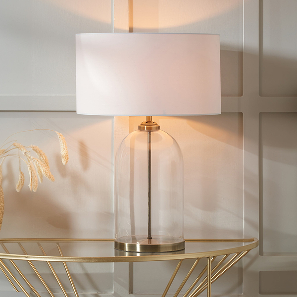 Cloche Clear Glass and Antique Brass Table Lamp